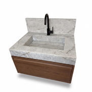 Floating Porcelain Vanity with Integrated Sink & Cabinet