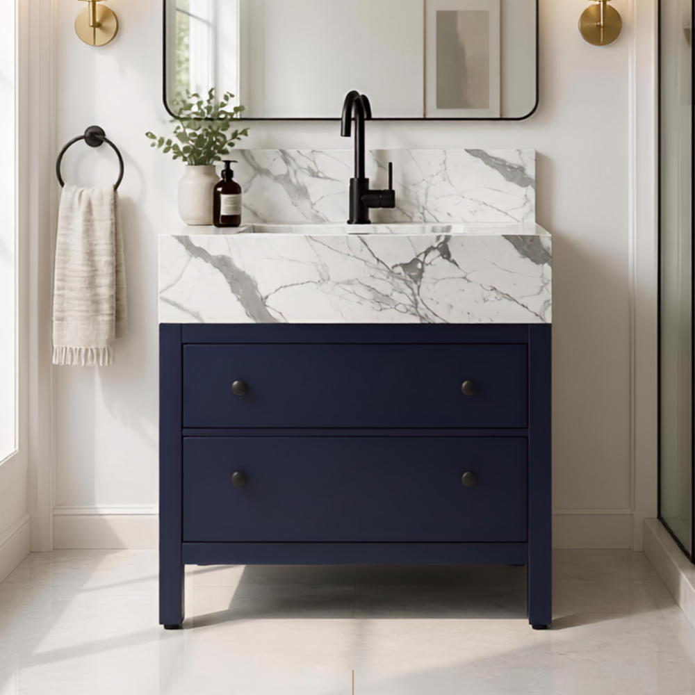 Freestanding Porcelain Vanity with Integrated Sink