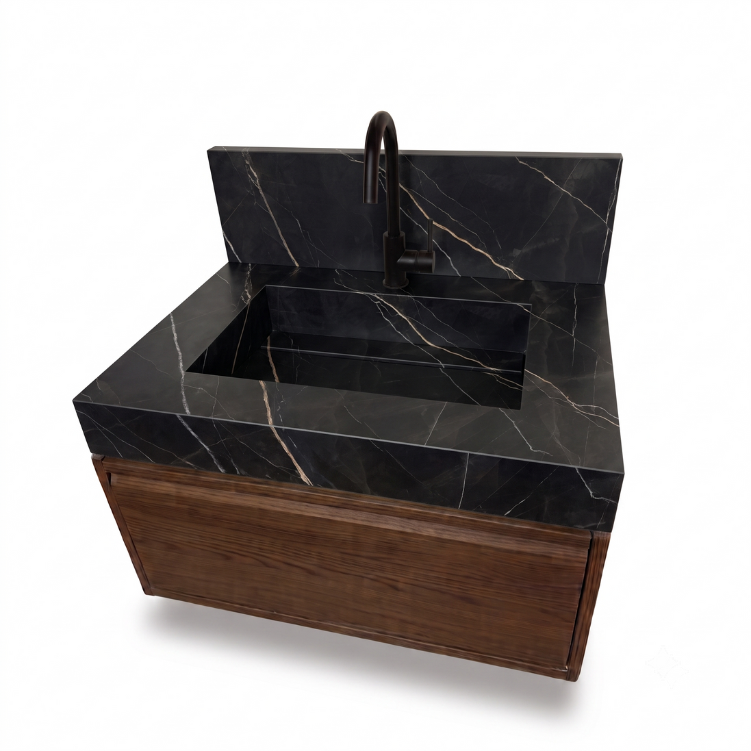 Floating Porcelain Vanity with Integrated Sink & Cabinet
