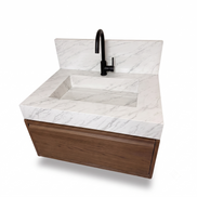 Floating Porcelain Vanity with Integrated Sink & Cabinet