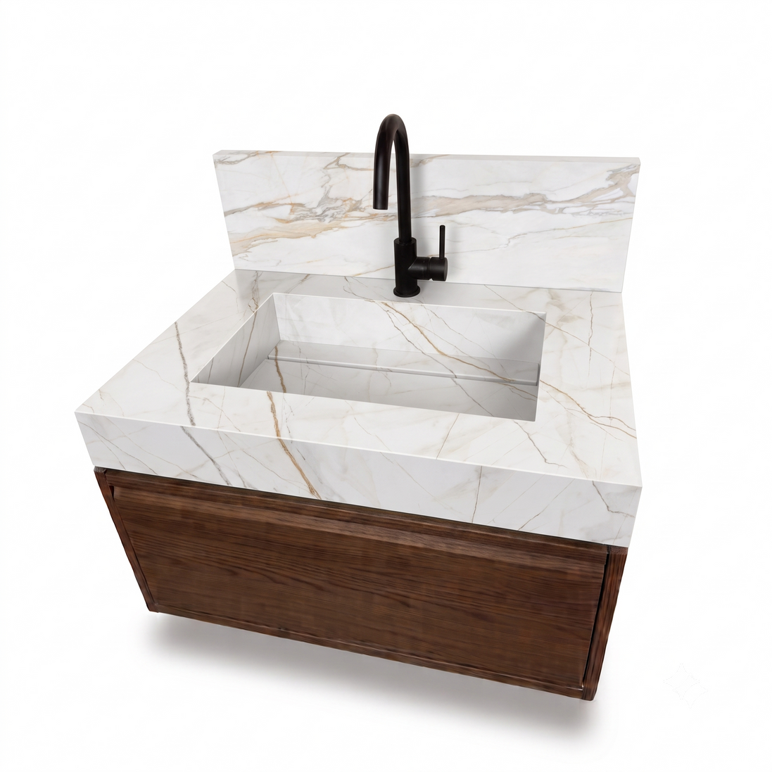 Floating Porcelain Vanity with Integrated Sink & Cabinet