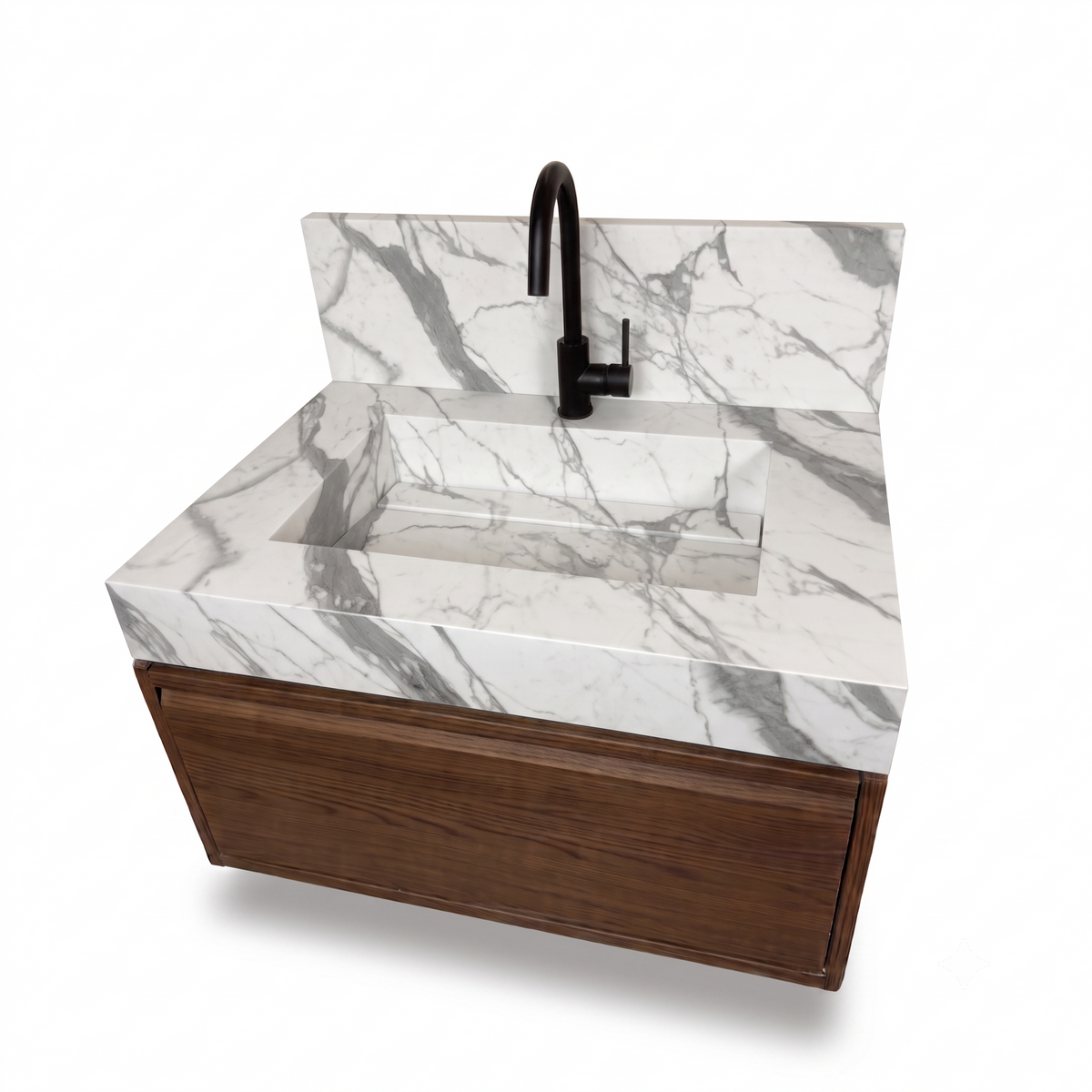 Floating Porcelain Vanity with Integrated Sink & Cabinet