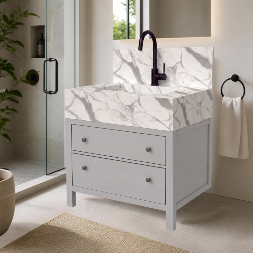 Freestanding Porcelain Vanity with Integrated Sink