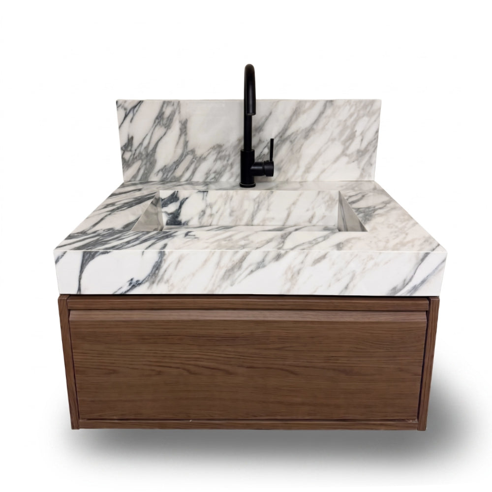 Floating Porcelain Vanity with Integrated Sink & Cabinet