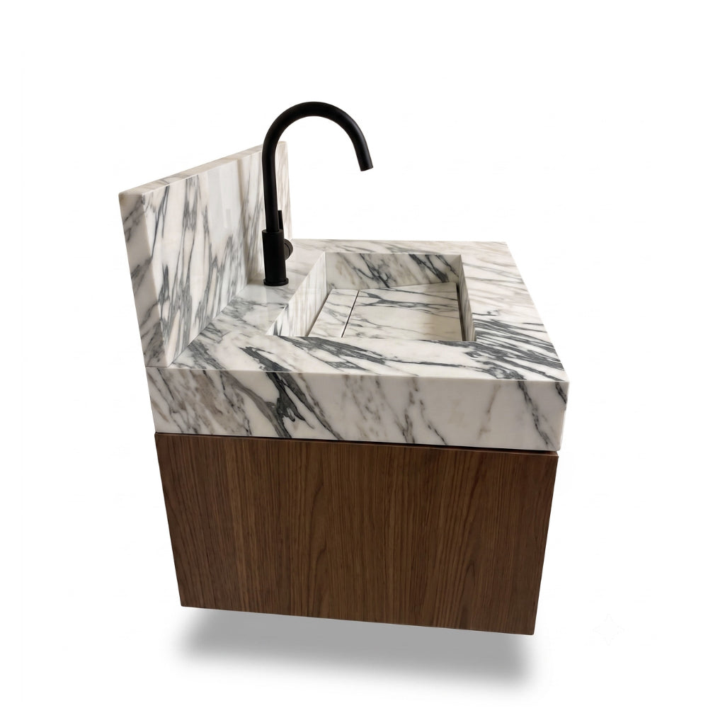 Floating Porcelain Vanity with Integrated Sink & Cabinet
