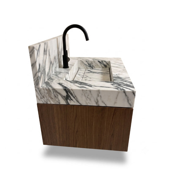 Floating Porcelain Vanity with Integrated Sink & Cabinet