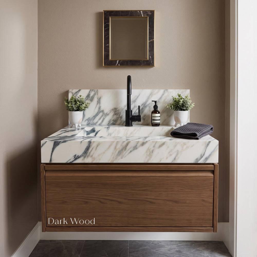 Floating Porcelain Vanity with Integrated Sink & Cabinet