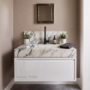 Floating Porcelain Vanity with Integrated Sink & Cabinet