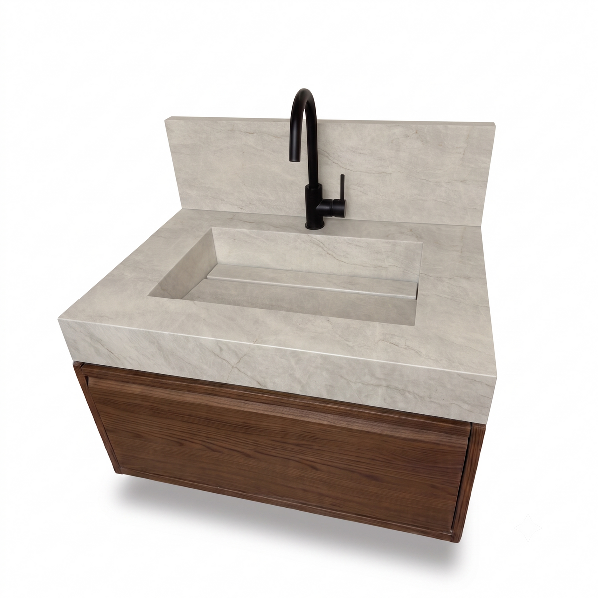 Floating Porcelain Vanity with Integrated Sink & Cabinet