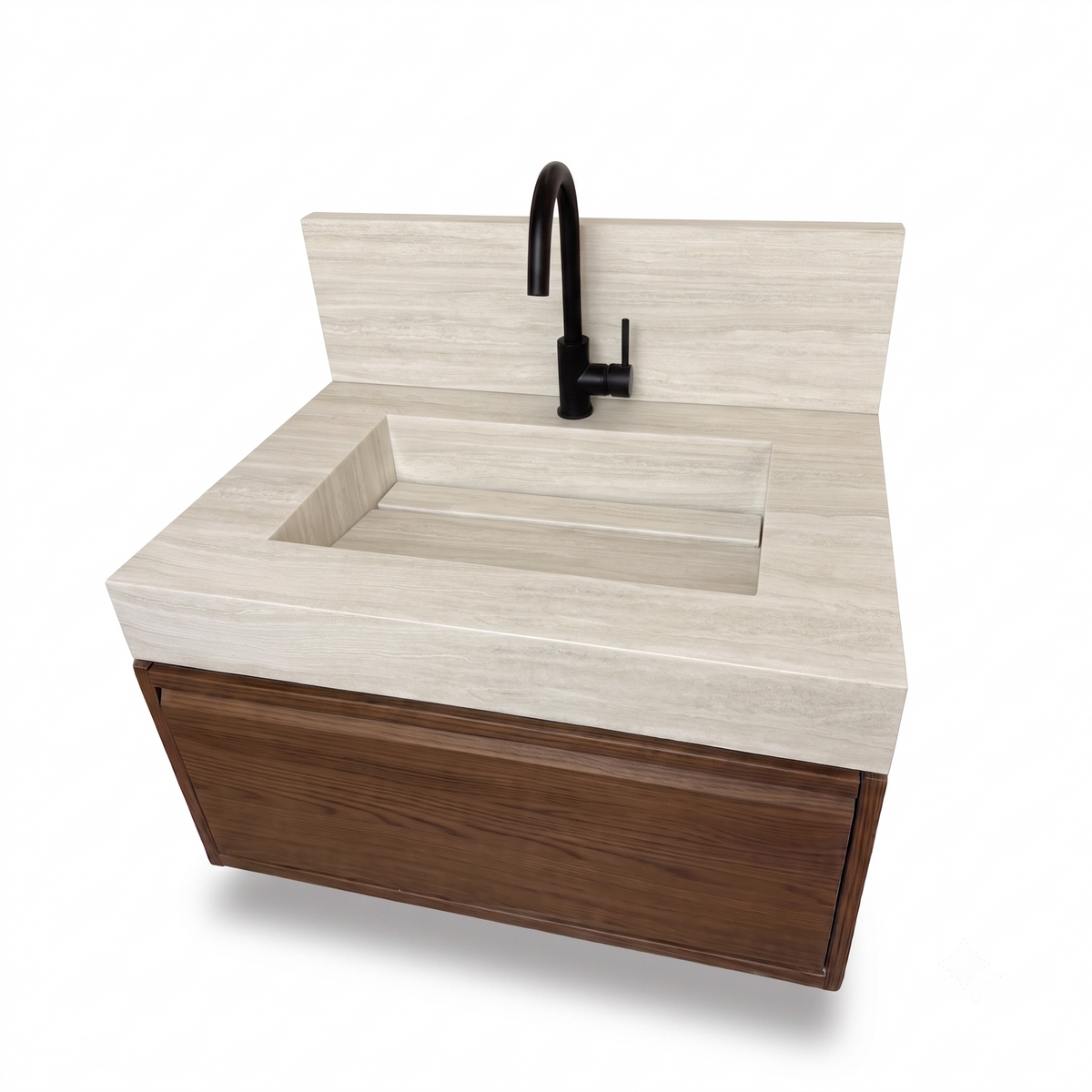 Floating Porcelain Vanity with Integrated Sink & Cabinet