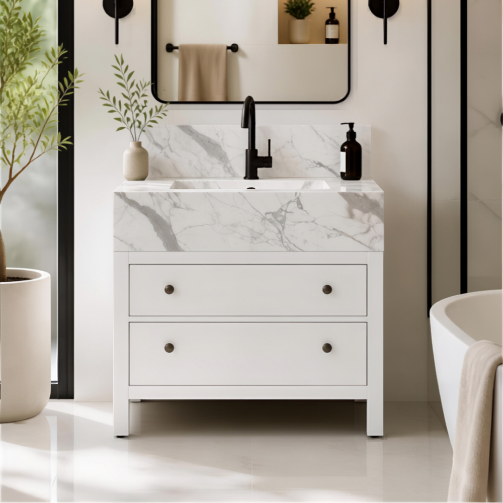 Freestanding Porcelain Vanity with Integrated Sink